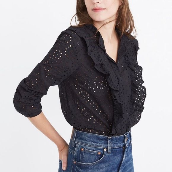 Madewell Tops - Madewell Eyelet Ruffle-Front Blouse 478